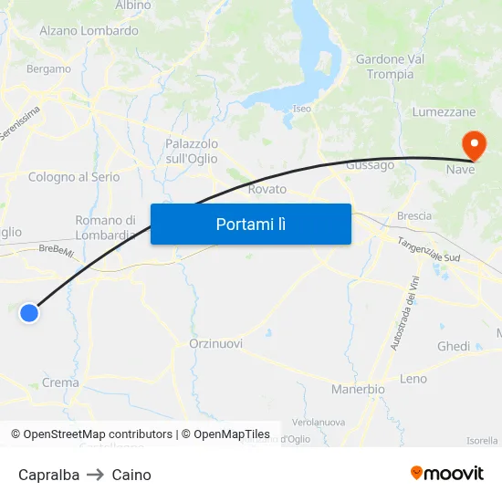 Capralba to Caino map