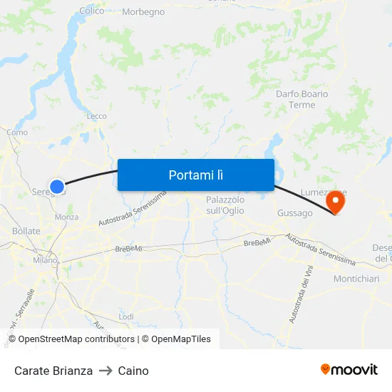 Carate Brianza to Caino map