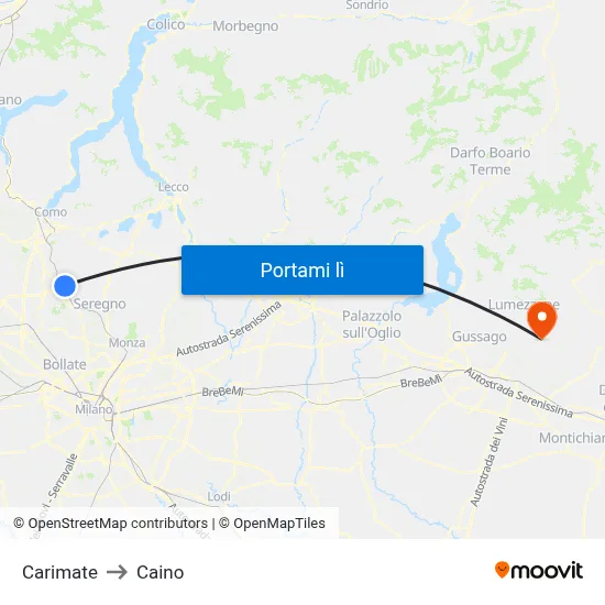 Carimate to Caino map