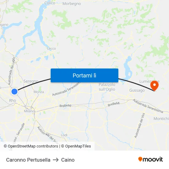 Caronno Pertusella to Caino map