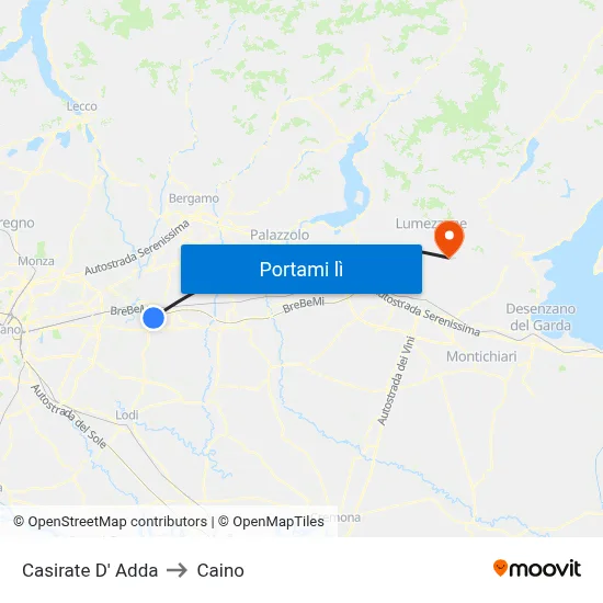 Casirate D' Adda to Caino map