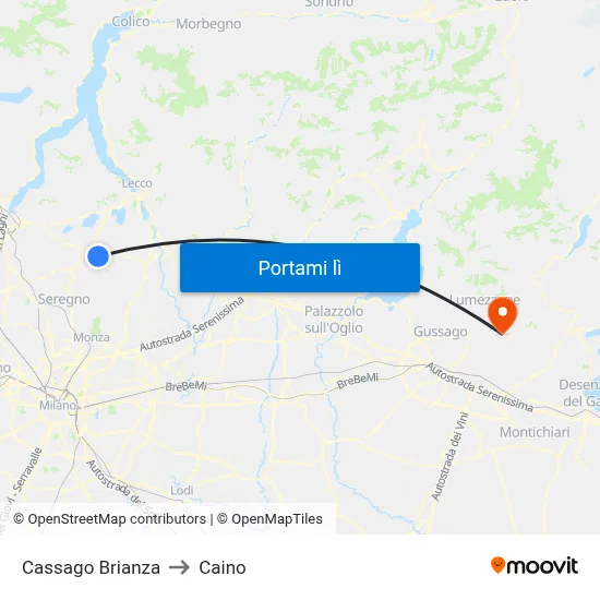 Cassago Brianza to Caino map