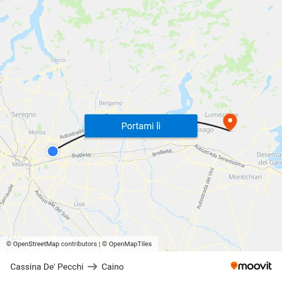 Cassina De' Pecchi to Caino map