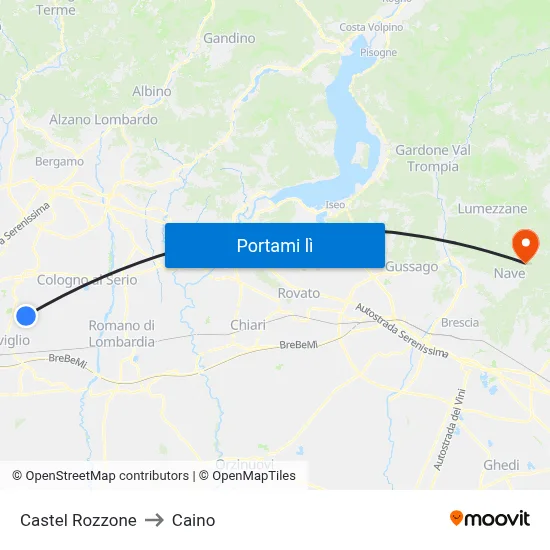 Castel Rozzone to Caino map