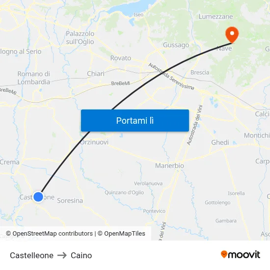 Castelleone to Caino map