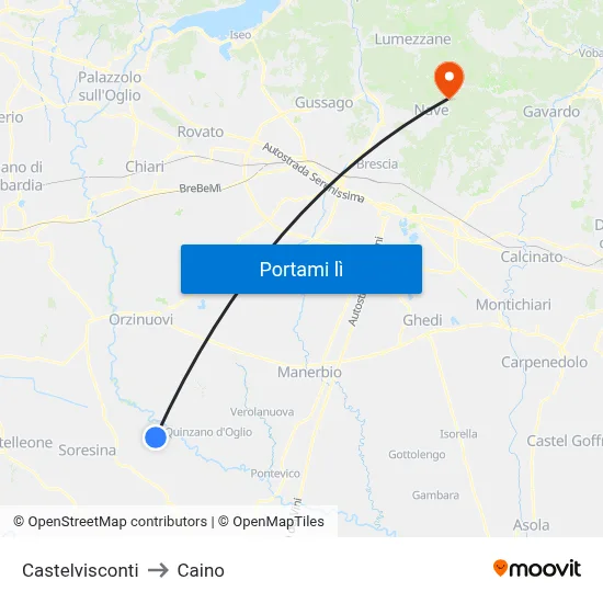 Castelvisconti to Caino map