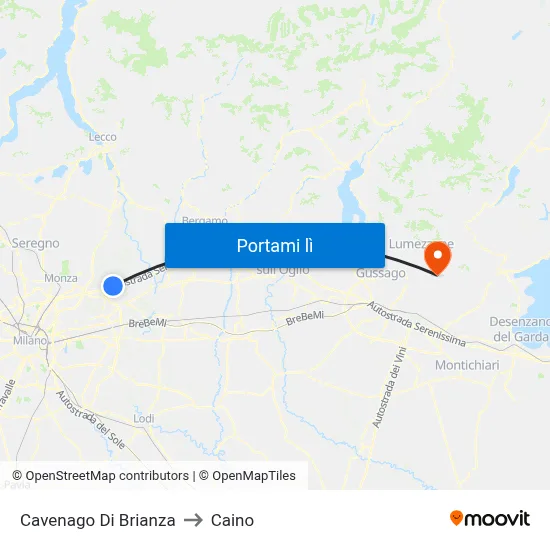 Cavenago Di Brianza to Caino map
