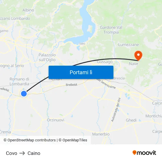 Covo to Caino map