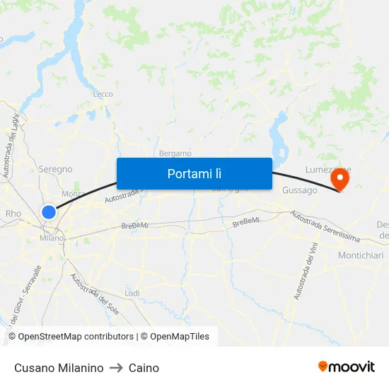 Cusano Milanino to Caino map