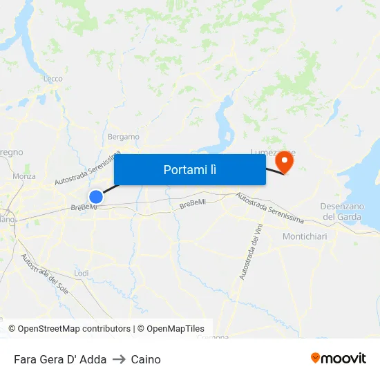 Fara Gera D' Adda to Caino map