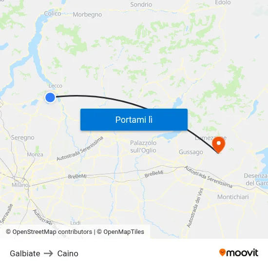 Galbiate to Caino map