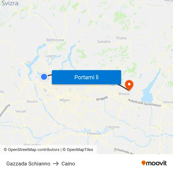Gazzada Schianno to Caino map