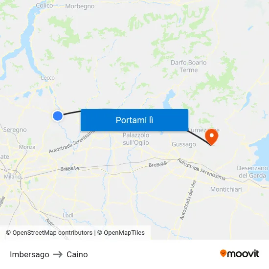 Imbersago to Caino map