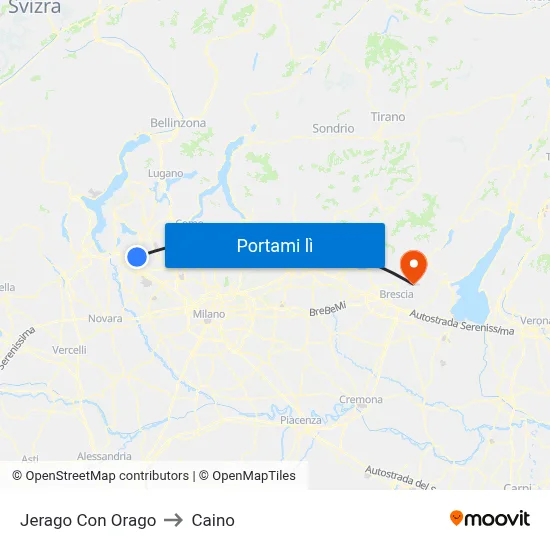 Jerago Con Orago to Caino map