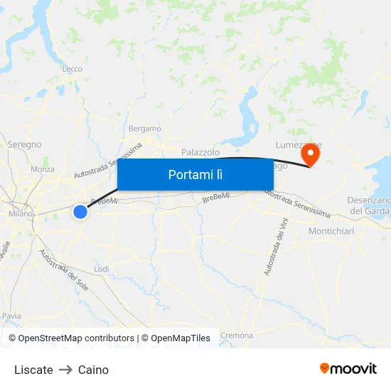 Liscate to Caino map