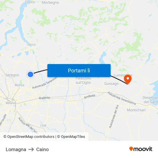 Lomagna to Caino map
