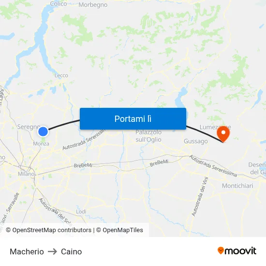 Macherio to Caino map
