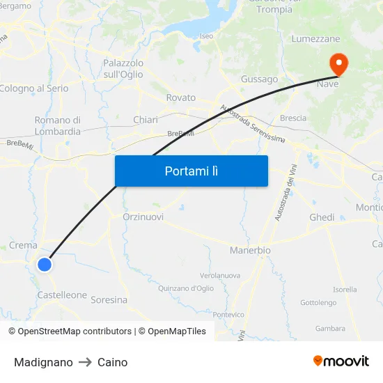Madignano to Caino map
