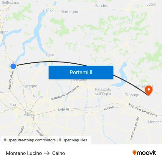 Montano Lucino to Caino map