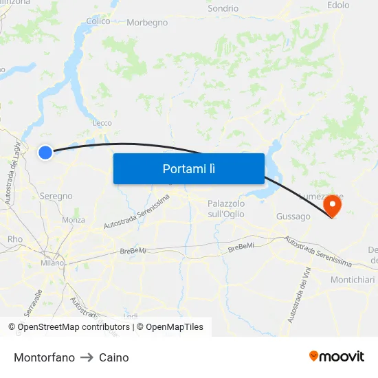 Montorfano to Caino map