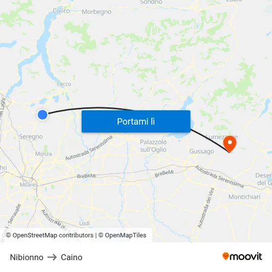 Nibionno to Caino map