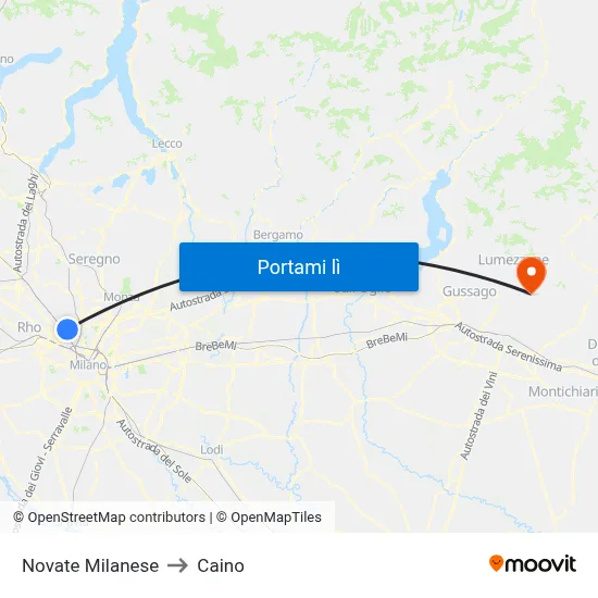 Novate Milanese to Caino map