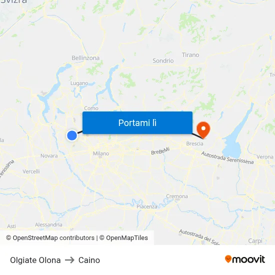 Olgiate Olona to Caino map