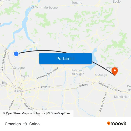 Orsenigo to Caino map