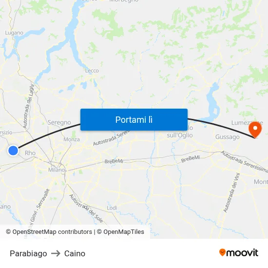 Parabiago to Caino map