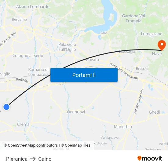 Pieranica to Caino map