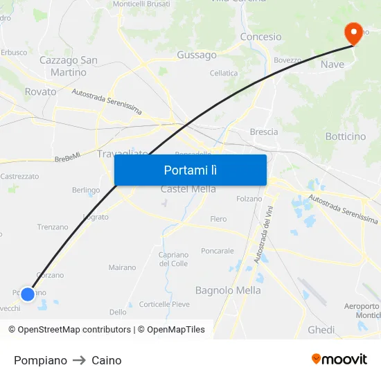 Pompiano to Caino map