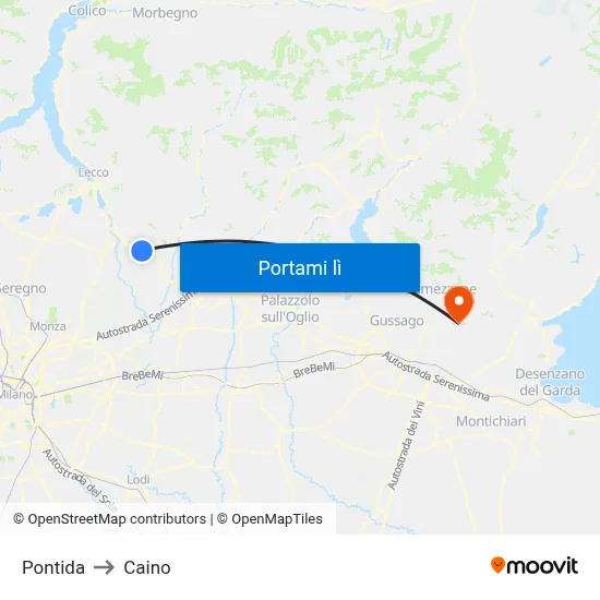 Pontida to Caino map