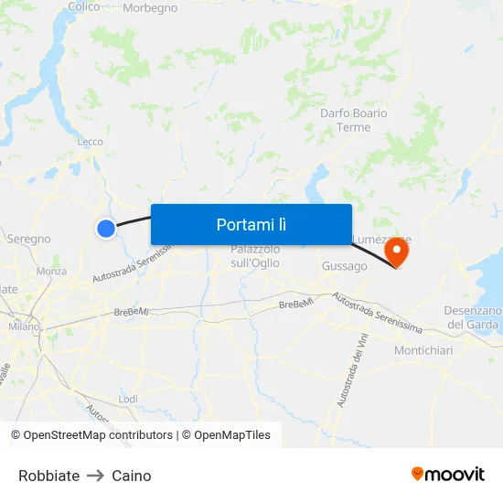 Robbiate to Caino map