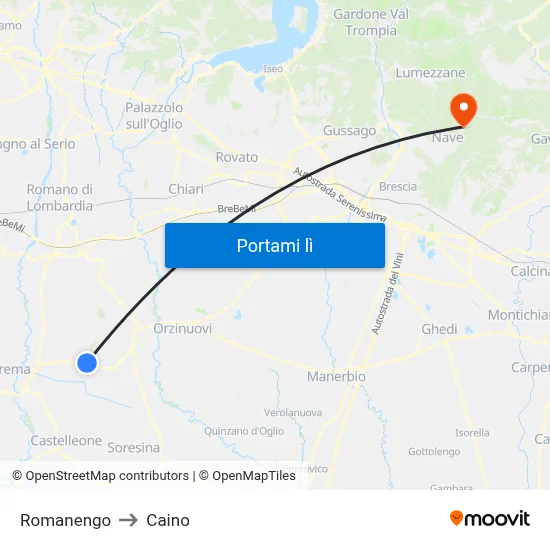 Romanengo to Caino map