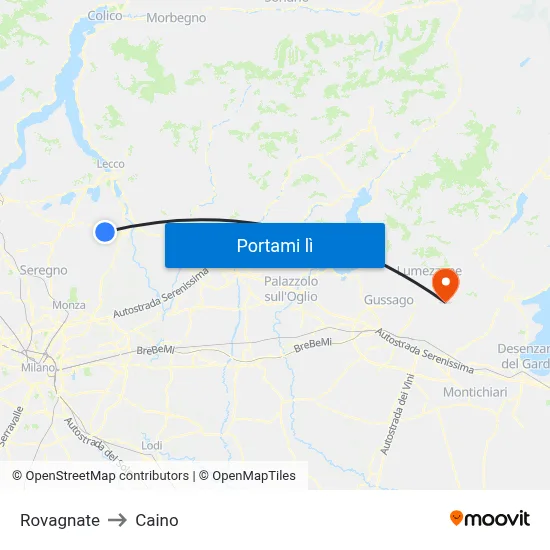 Rovagnate to Caino map
