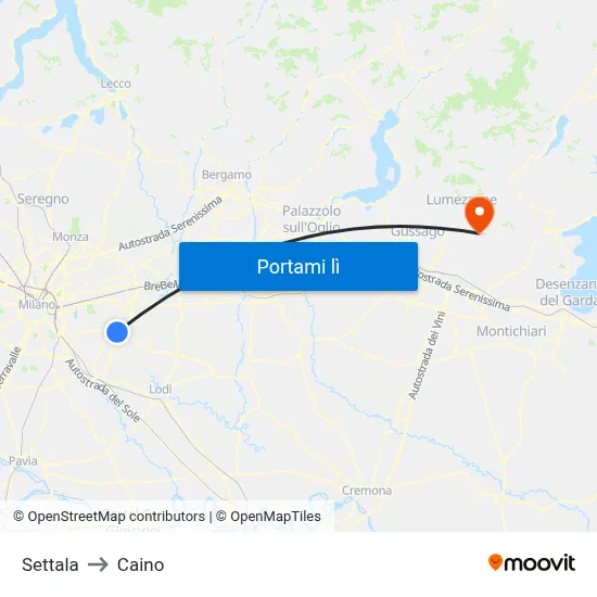 Settala to Caino map