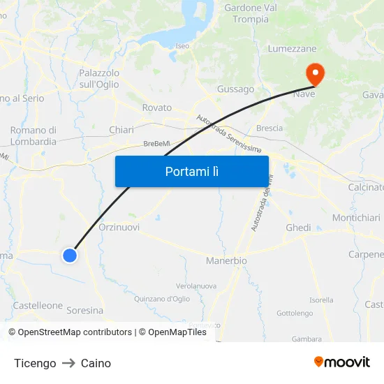 Ticengo to Caino map