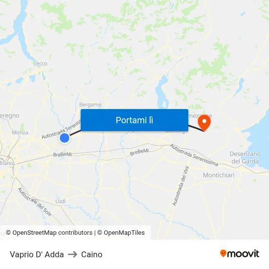 Vaprio D' Adda to Caino map