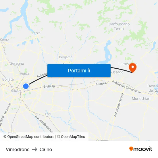 Vimodrone to Caino map