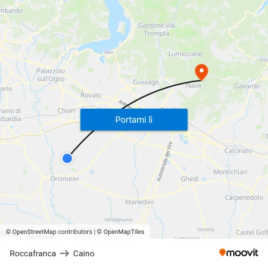 Roccafranca to Caino map