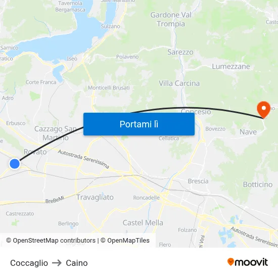 Coccaglio to Caino map