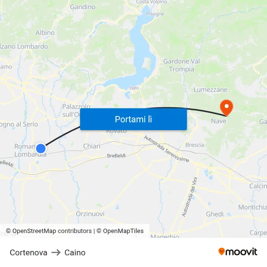 Cortenova to Caino map