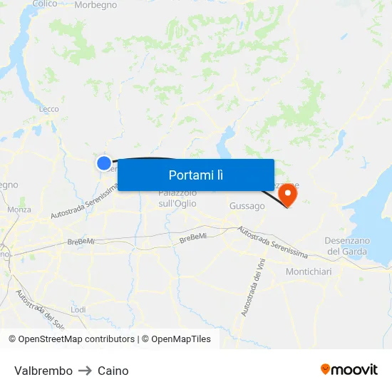 Valbrembo to Caino map