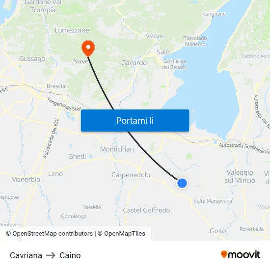 Cavriana to Caino map