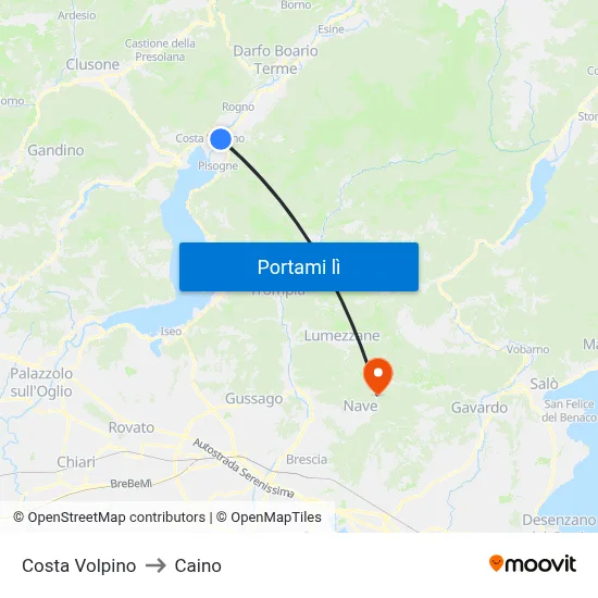 Costa Volpino to Caino map