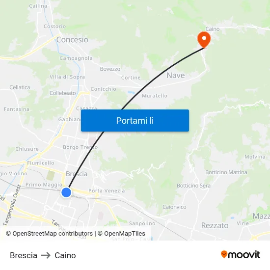 Brescia to Caino map