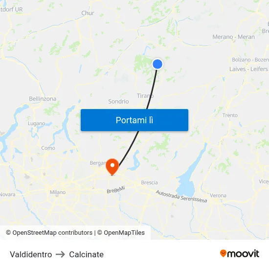 Valdidentro to Calcinate map