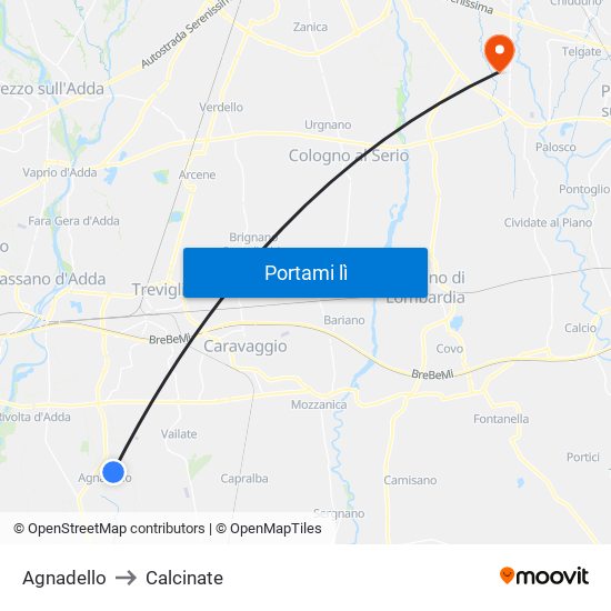 Agnadello to Calcinate map