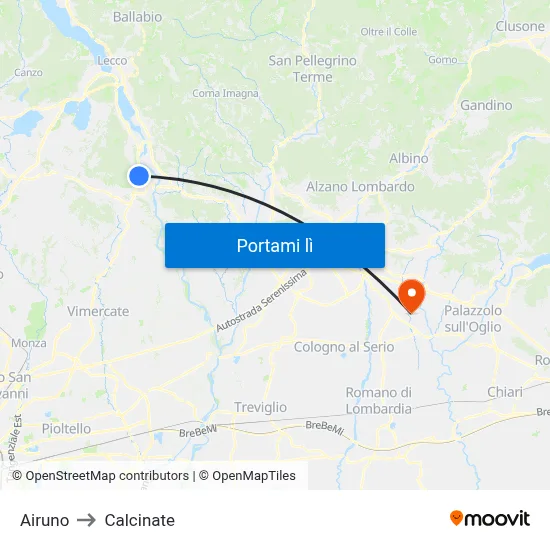 Airuno to Calcinate map