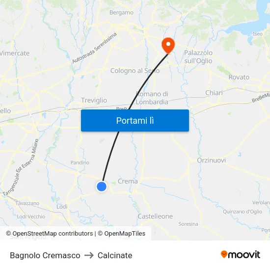Bagnolo Cremasco to Calcinate map